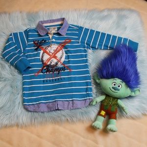 Boys Size 4T Blue Long Sleeve Graphic Rugby Shirt